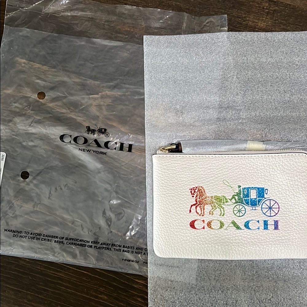 Coach White Wristlet with Rainbow Logo